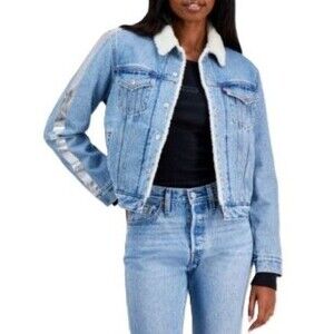 Levis Women's Original Trucker Jacket Denim Sherpa Lining Shine Theory LargeNWT